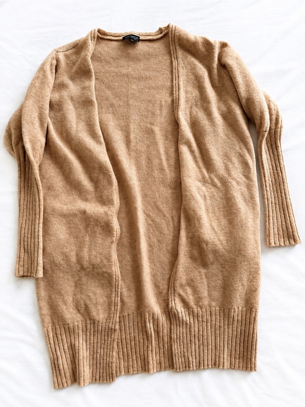 Topshop Blush Beige Longline Open Front Knit Cardigan US 2
